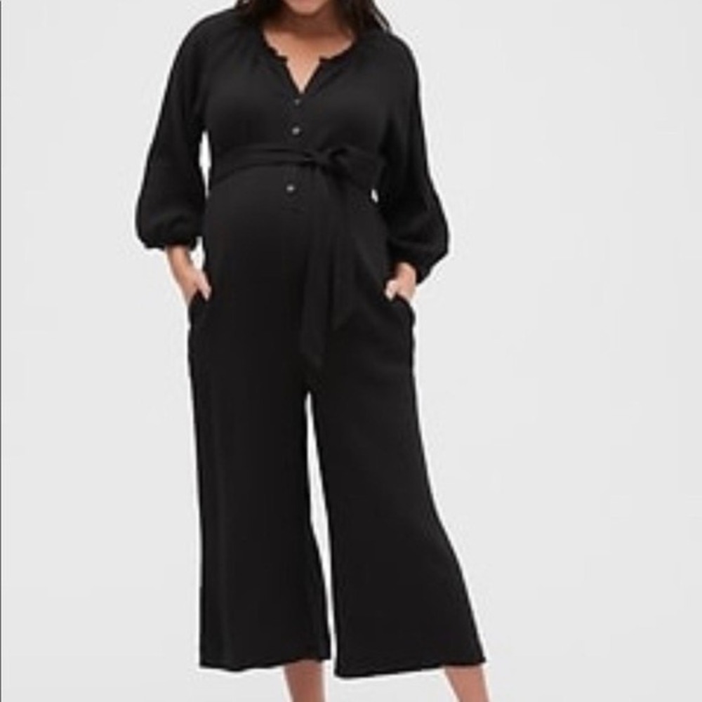 Gap Maternity Black‎ Double Gauze Cotton Henley Wide Leg Jumpsuit Small S